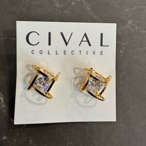 Cival Gold square CZ Earrings
